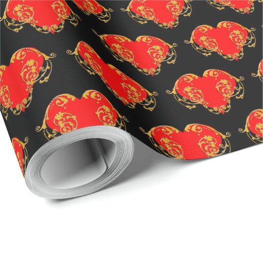 Bold Romantic Valentine Red Goth Heart Geschenkpapier (Rolleneckpunkt)
