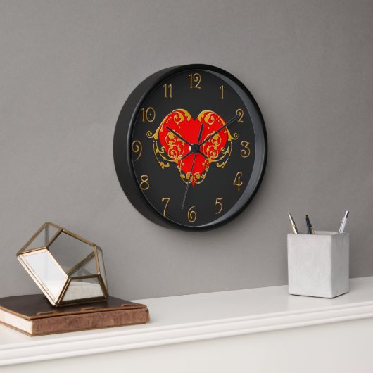 Bold Romantic Valentine Red Goth Heart Uhr (Büro)