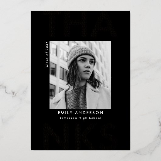 Bold Rose Gold Abschluss Danke Karte (Vorderseite)