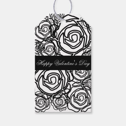 "Bold Rose Valentine" (b/w) Geschenkmarke Geschenkanhänger (Vorderseite)
