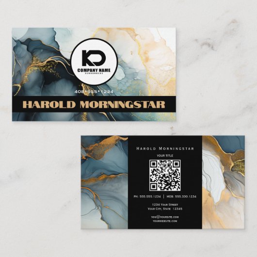 BOLD-Round-Logo und QR-Code Indigogold Fluid-Tinte Visitenkarte (Vorne/Hinten)