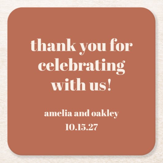 Bold Rust Fall Retro Custom Wedding Danke Rechteckiger Pappuntersetzer (Vorderseite)