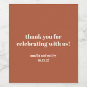 Bold Rust Fall Retro Custom Wedding Thank You  Weinetikett (Einzelnes Label)