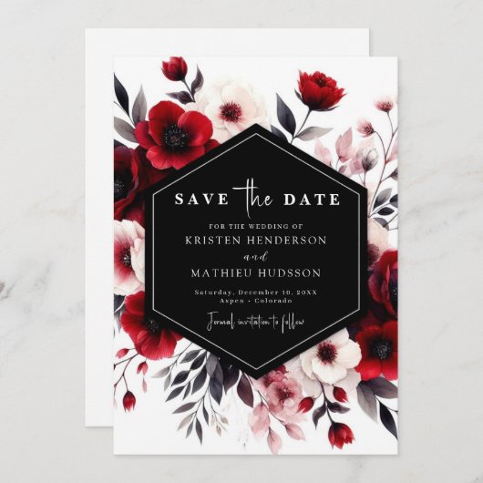 Bold Rustic Crimson Red Wedding Save The Date (Vorne/Hinten)