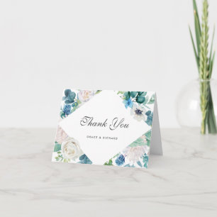 Bold Sage Green Blue White Floral Danke Karte