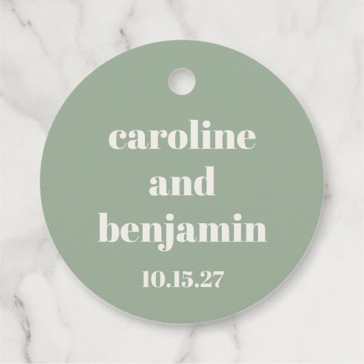 Bold Sage Green Chic Moderne Hochzeit Custom Geschenkanhänger (Rückseite)