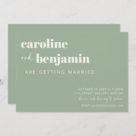 Bold Sage Green Chic Modernes Wedding RSVP Online Einladung (Vorne/Hinten)