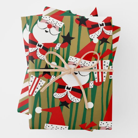 Bold Santa and Stripes Kitsch Geschenkpapier Set (Beispiel)
