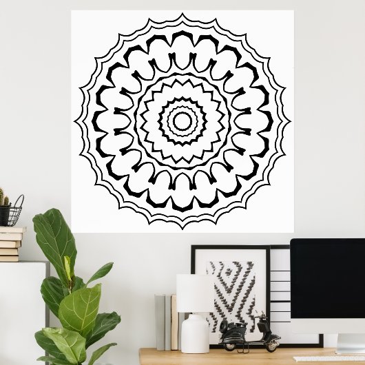 Bold Scalloped Ring Mandala with Layered Waves Poster (Heimbüro)