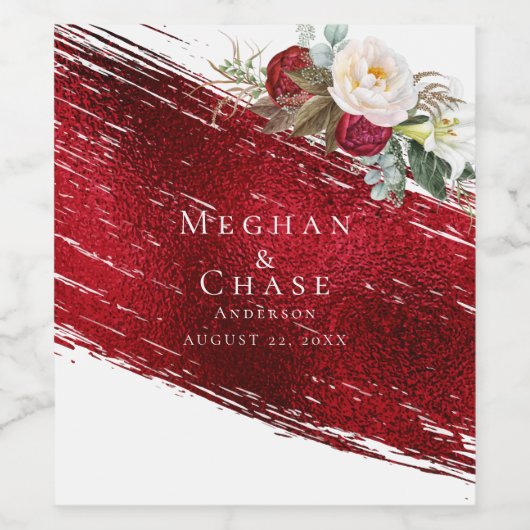 Bold Scarlet Red Brush Stroke Crimson Floral Weinetikett (Einzelnes Label)