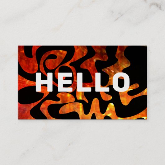 Bold Schriftart HELLO Hot Orange Fire Black Abstra Visitenkarte (Vorderseite)