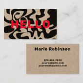 Bold Schriftart Hello Modern Black and Red Kraft Visitenkarte (Vorne/Hinten)