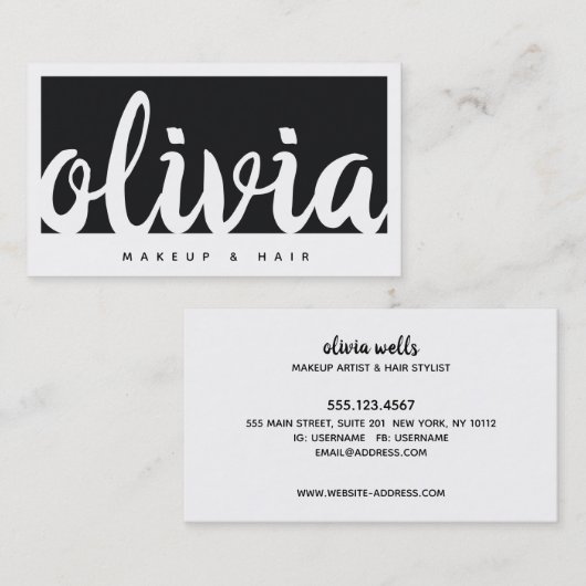 Bold Schwarz-weiß Calligraphy Script Visitenkarte (Vorne/Hinten)