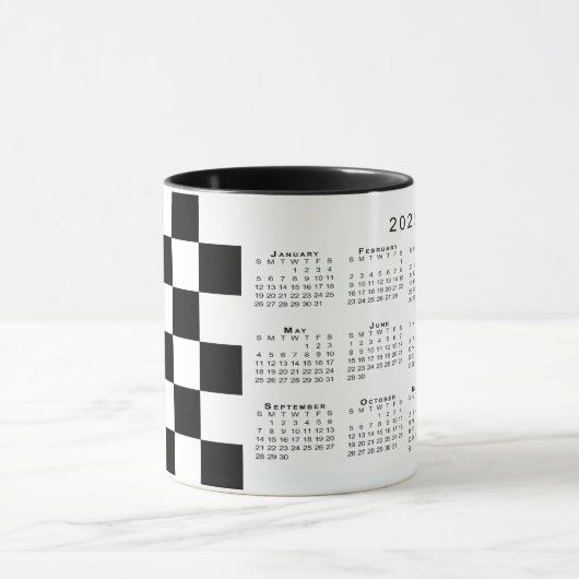 Bold Schwarz-weiß Checkered Pattern 2025 Calendar Tasse (Zentrum)