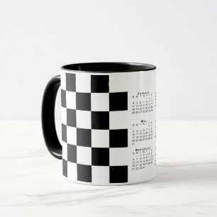 Bold Schwarz-weiß Checkered Pattern 2026 Calendar Tasse