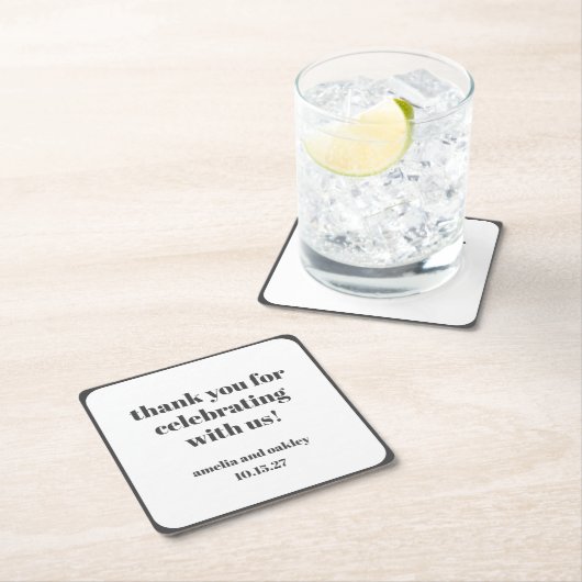 Bold Schwarz-weiß Retro Custom Wedding Danke Rechteckiger Pappuntersetzer (Vor Ort)