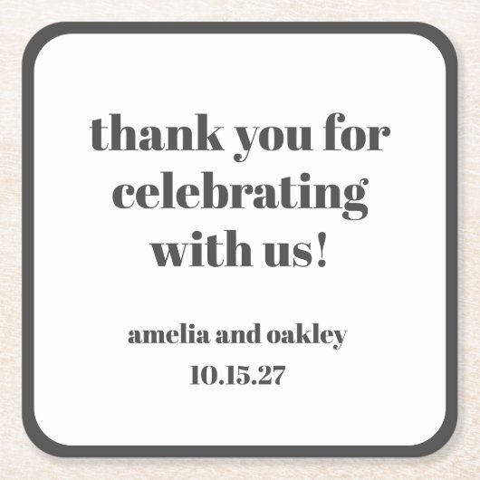 Bold Schwarz-weiß Retro Custom Wedding Danke Rechteckiger Pappuntersetzer (Vorderseite)