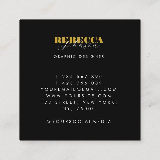 Bold Script Black Modern Logo Quadratische Visitenkarte (Rückseite)