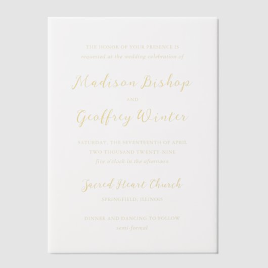 Bold Script Butter Yellow Elegant Wedding Pergament Einladungen (Vorderseite)