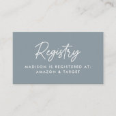 Bold Script Dusty Blue Baby Shooting Registry Begleitkarte (Vorderseite)
