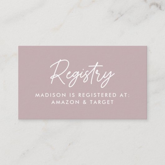 Bold Script Dusty Lila Baby Shower Registry Begleitkarte (Vorderseite)