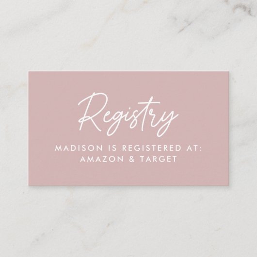 Bold Script Dusty Rose Baby Shooting Registry Begleitkarte (Vorderseite)