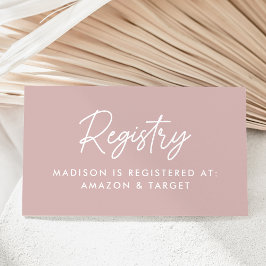 Bold Script Dusty Rose Baby Shooting Registry Begleitkarte