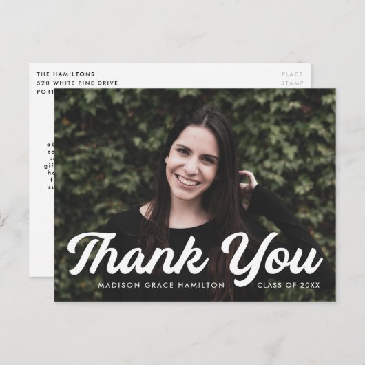 Bold Script Foto Abschluss Vielen Dank Postkarte (Vorne/Hinten)
