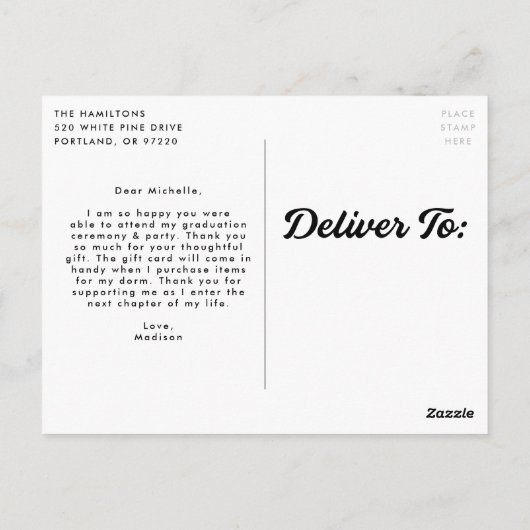 Bold Script Foto Abschluss Vielen Dank Postkarte (Rückseite)