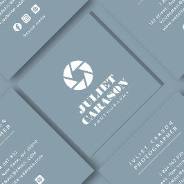 Bold Script Fotografy Dusty Blue Quadratische Visitenkarte