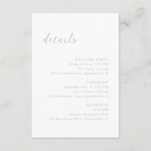 Bold Script Lilac Elegant Wedding Begleitkarte (Vorderseite)