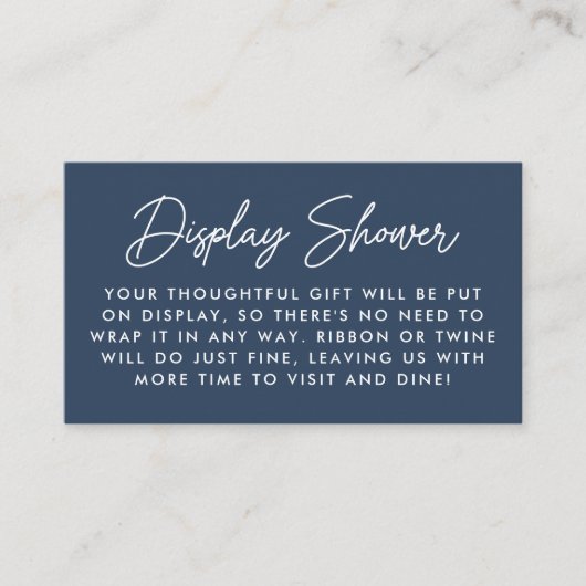 Bold Script Navy Baby Shower Display Shower Begleitkarte (Vorderseite)