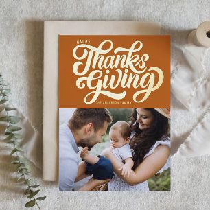 Bold Script Orange Happy Thanksgiving Foto Folien Feiertagskarte