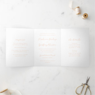 Bold Script Peach Elegant Wedding Dreifach Gefaltete Einladung