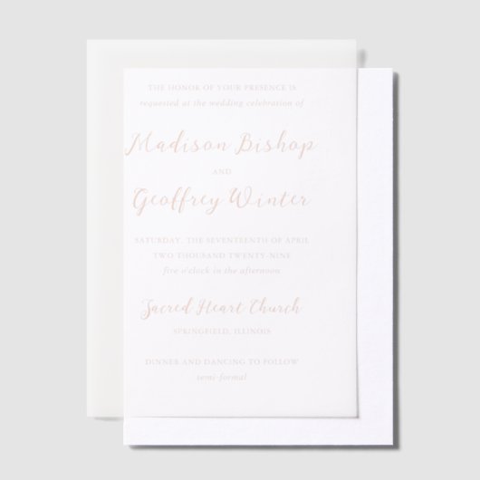 Bold Script Peach Elegant Wedding Pergament Einladungen (Versetzt)