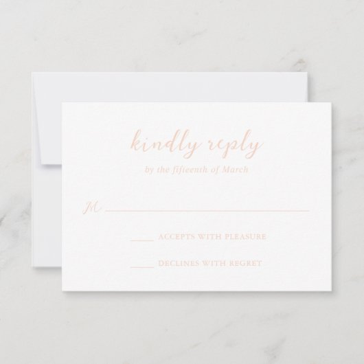Bold Script Peach Elegant Wedding RSVP Karte (Vorderseite)