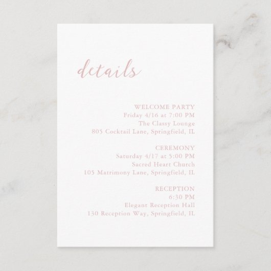 Bold Script Pink Elegant Wedding Begleitkarte (Vorderseite)