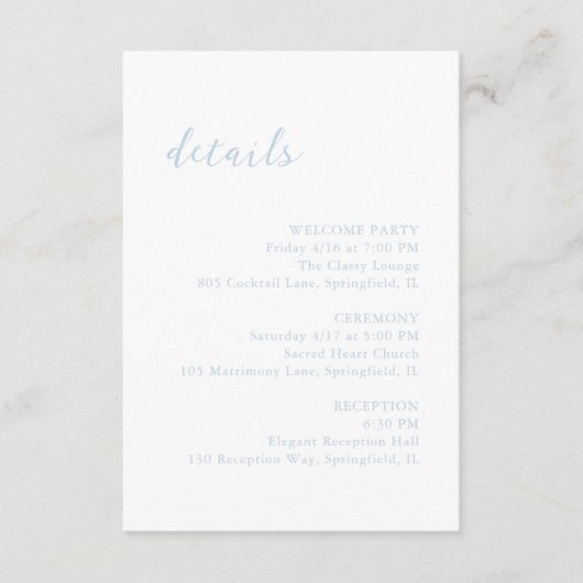 Bold Script Powder Blue Elegant Wedding Begleitkarte (Vorderseite)