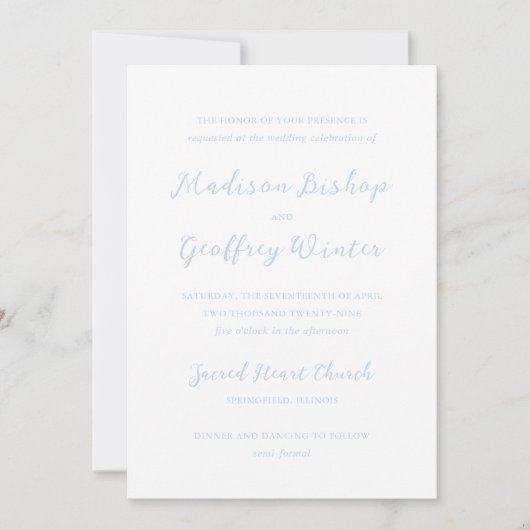 Bold Script Powder Blue Elegant Wedding Einladung (Vorderseite)