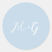 Bold Script Powder Blue Elegant Wedding Runder Aufkleber (Vorderseite)
