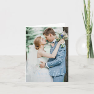 Bold Script Powder Blue Foto Elegant Wedding Dankeskarte