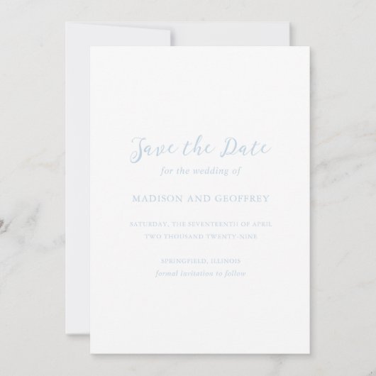 Bold Script Powder Blue Foto Elegant Wedding Save The Date (Vorderseite)