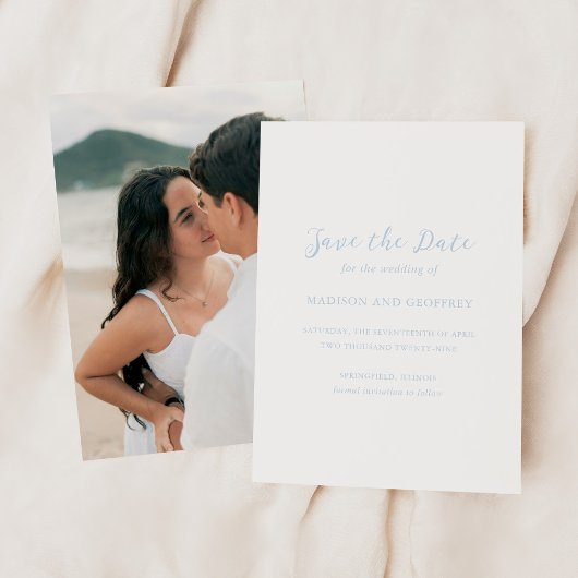 Bold Script Powder Blue Foto Elegant Wedding Save The Date
