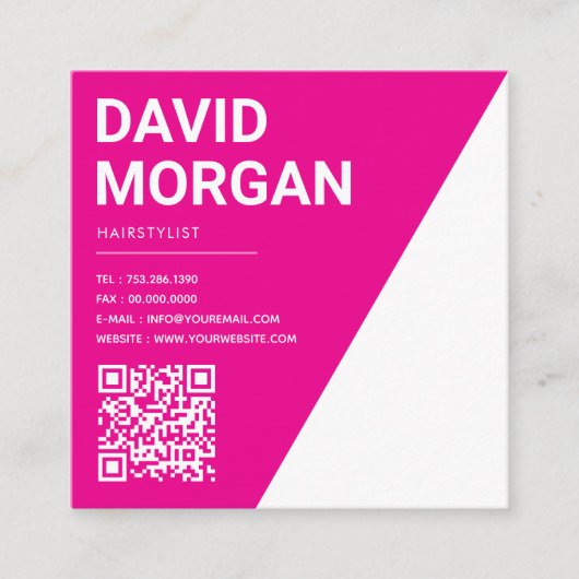 Bold Script Typografy Hot Pink Qr Code Quadratische Visitenkarte (Vorderseite)