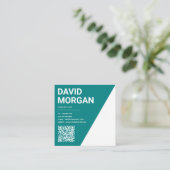 Bold Script Typografy Qr Code Aquamarin Quadratische Visitenkarte (Stehend Vorderseite)