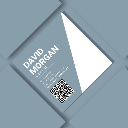 Bold Script Typografy Qr Code Dusty Blue Quadratische Visitenkarte