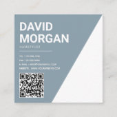 Bold Script Typografy Qr Code Dusty Blue Quadratische Visitenkarte (Vorderseite)