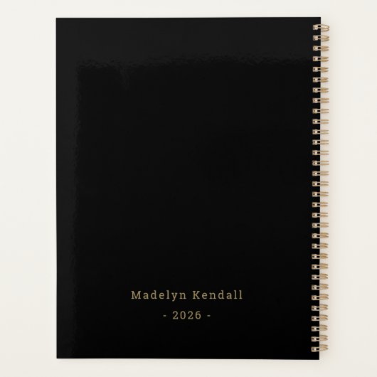 Bold Script Typography Black & Gold Planer (Rückseite)
