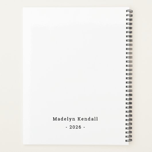 Bold Script Typography Black & White Custom Name Planer (Rückseite)