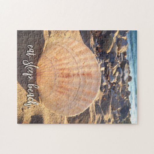 Bold Seashell Foto Eat Sleep Beach Script stilvoll Puzzle (Horizontal)